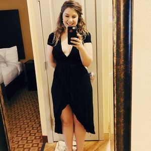 Reformation Black Fringe Wrap Dress